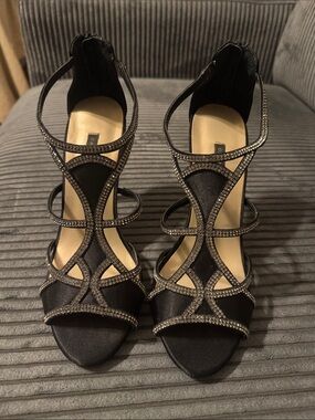 Caparros Black Crystal-Strap High Heel Sandals
